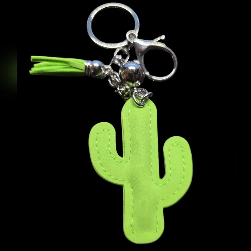 Green Rhinestone Cactus Bsg Charm Keychain